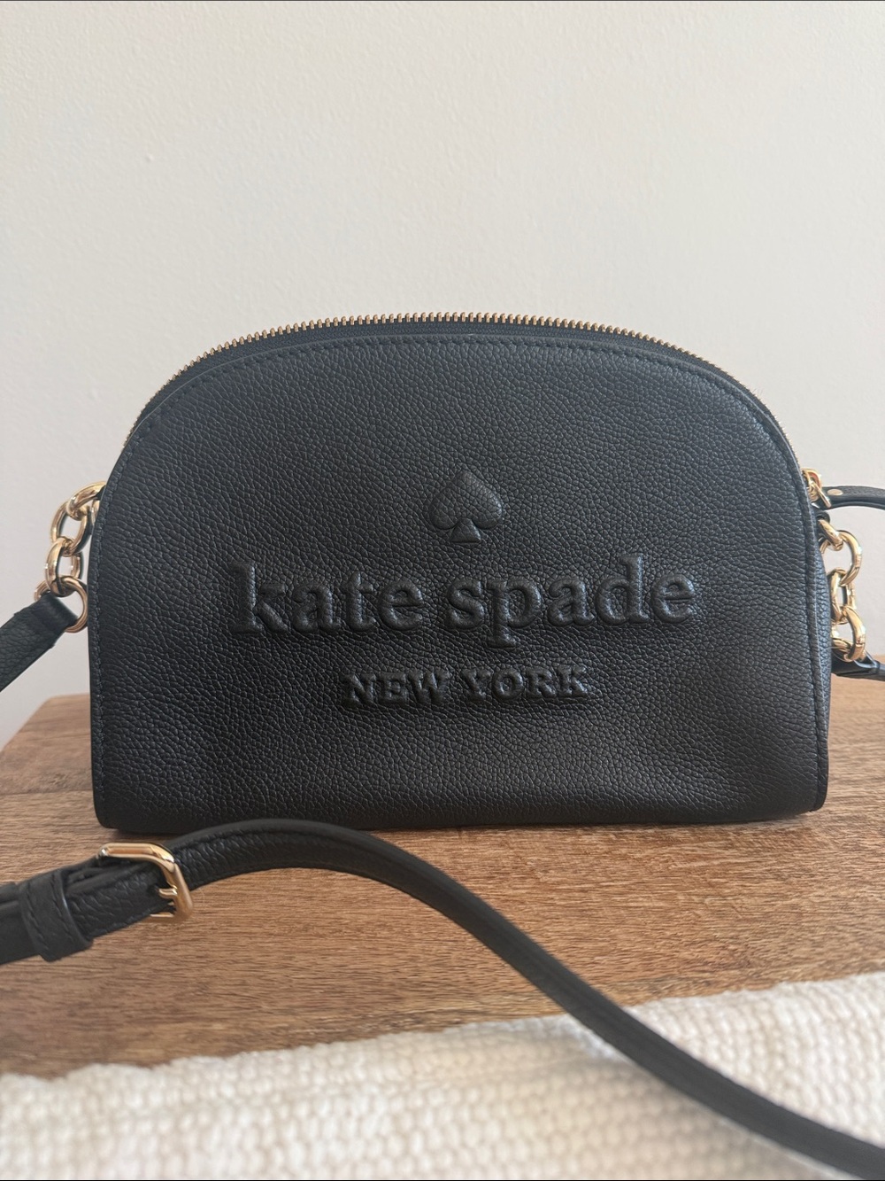 kate spade Black Pebbled Leather Dome Crossbody with Gold Hardware